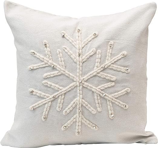 Amazon.com: Creative Co-Op 18" Square Cotton w/Metallic Thread, Embroidered Snowflake & Jingle Be... | Amazon (US)