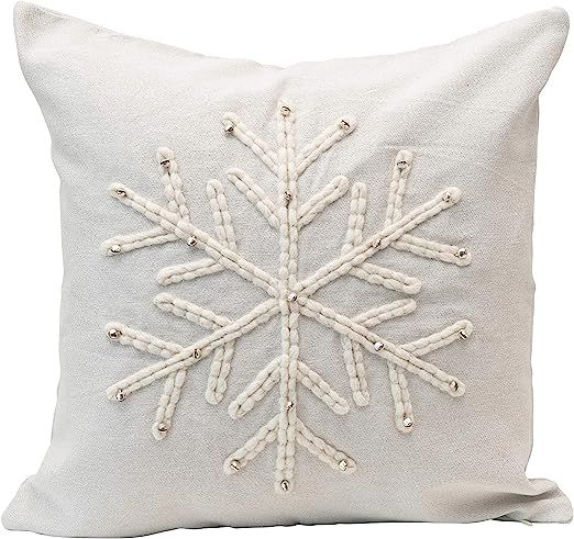 Amazon.com: Creative Co-Op 18" Square Cotton w/Metallic Thread, Embroidered Snowflake & Jingle Be... | Amazon (US)