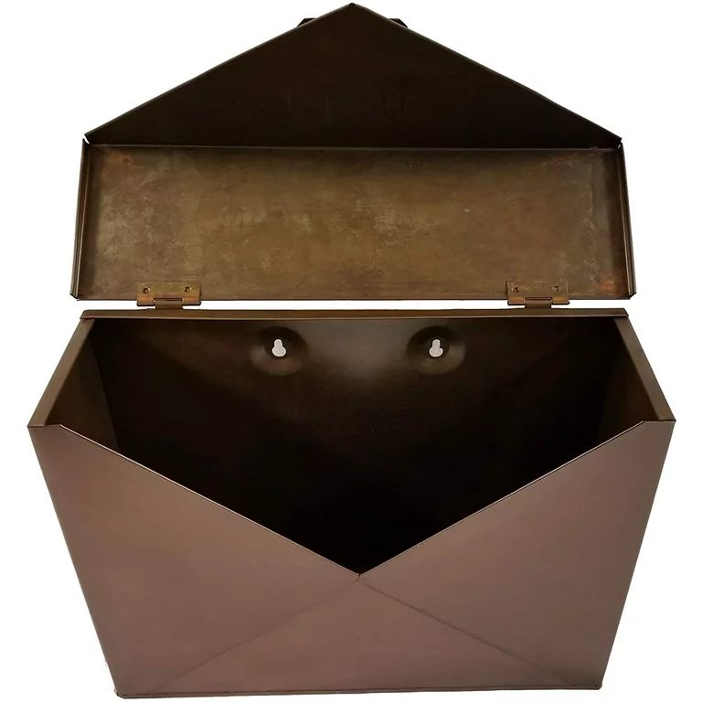 Benjara BM15926 Spacious Envelope Shaped Wall Mount Iron Mail Box, Copper Finish, One envelope in... | Walmart (US)