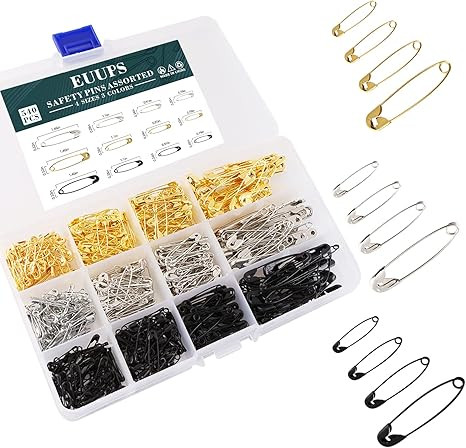 540PCS Safety Pins, EUUPS 4 Sizes Safety Pins Assorted, Durable & Large Strong Safety Pins Bulk f... | Amazon (US)