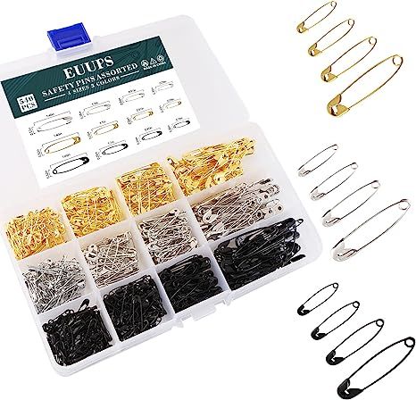 540PCS Safety Pins, EUUPS 4 Sizes Safety Pins Assorted, Durable & Large Strong Safety Pins Bulk f... | Amazon (US)