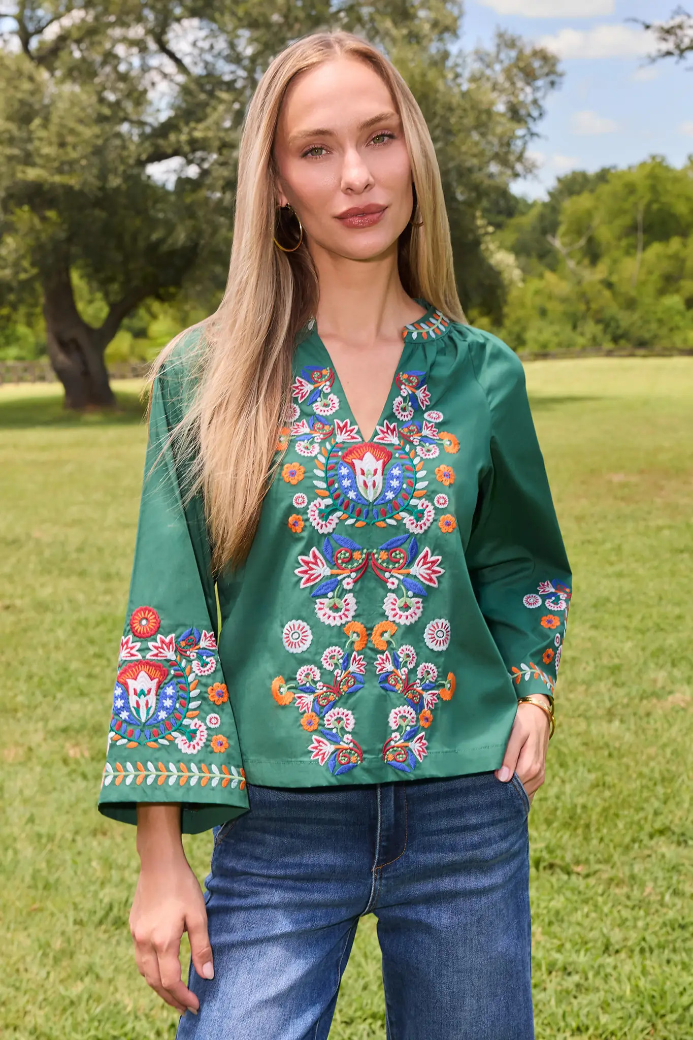 Mirabelle Green Embroidered Top | Avara