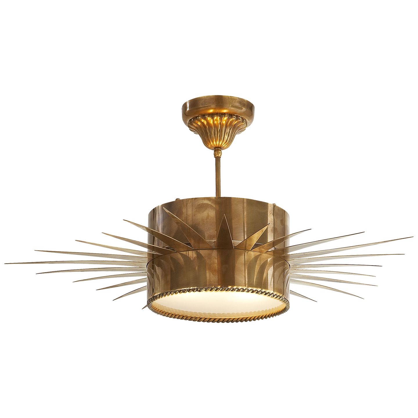 Soleil Large Semi-Flush in Hand-Rubbed Antique Brass with Frosted Glass | Visual Comfort