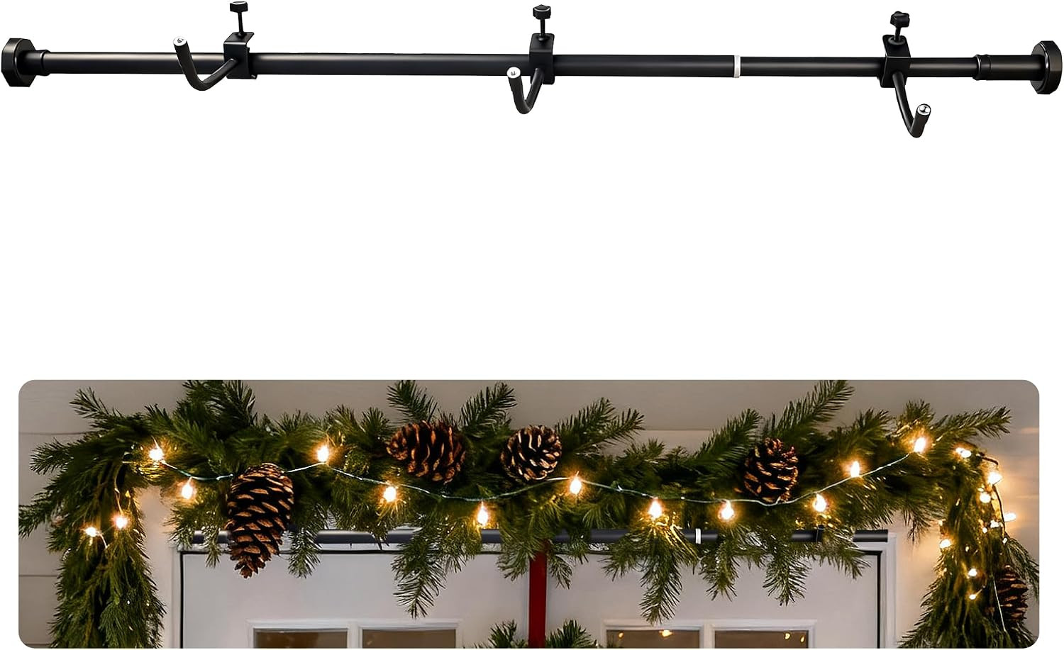 Garland Hanger Front Door, Front Over Double Door Frame Doorway Garland Hanger Holder Adjustable Hangers Hooks Black Wreath Adjustable (32" to 50") | Amazon (US)