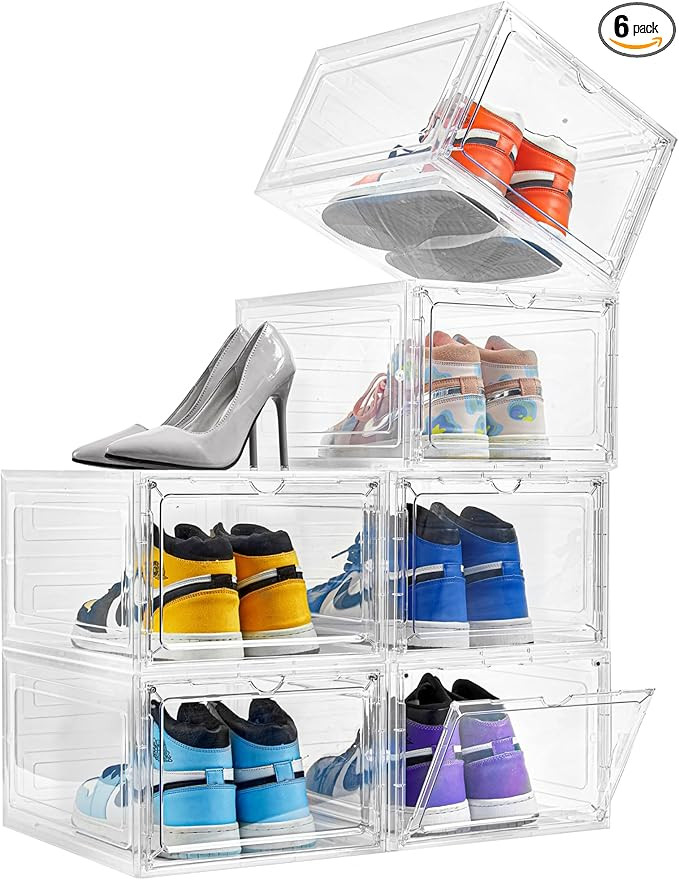Attelite Drop Front Plastic Shoe Box with Clear Door,Set of 6,Stackable,For Display Sneakers,Easy... | Amazon (US)