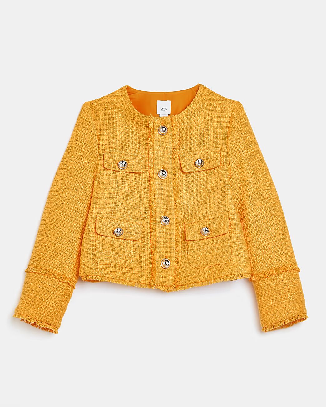 Girls orange multi pocket boucle blazer | River Island (UK & IE)