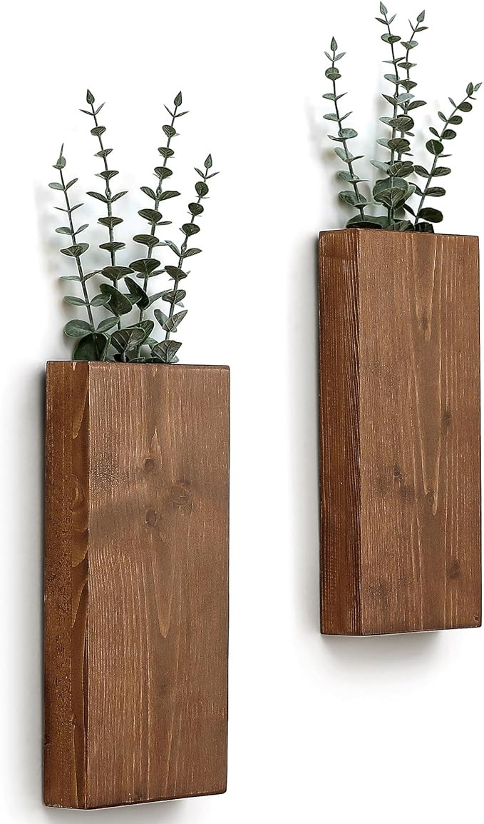Wood Wall Planter Set of 2, Wood Wall Pocket for Greenery and Dried Flowers, Indoor Hanging Vase,... | Amazon (US)