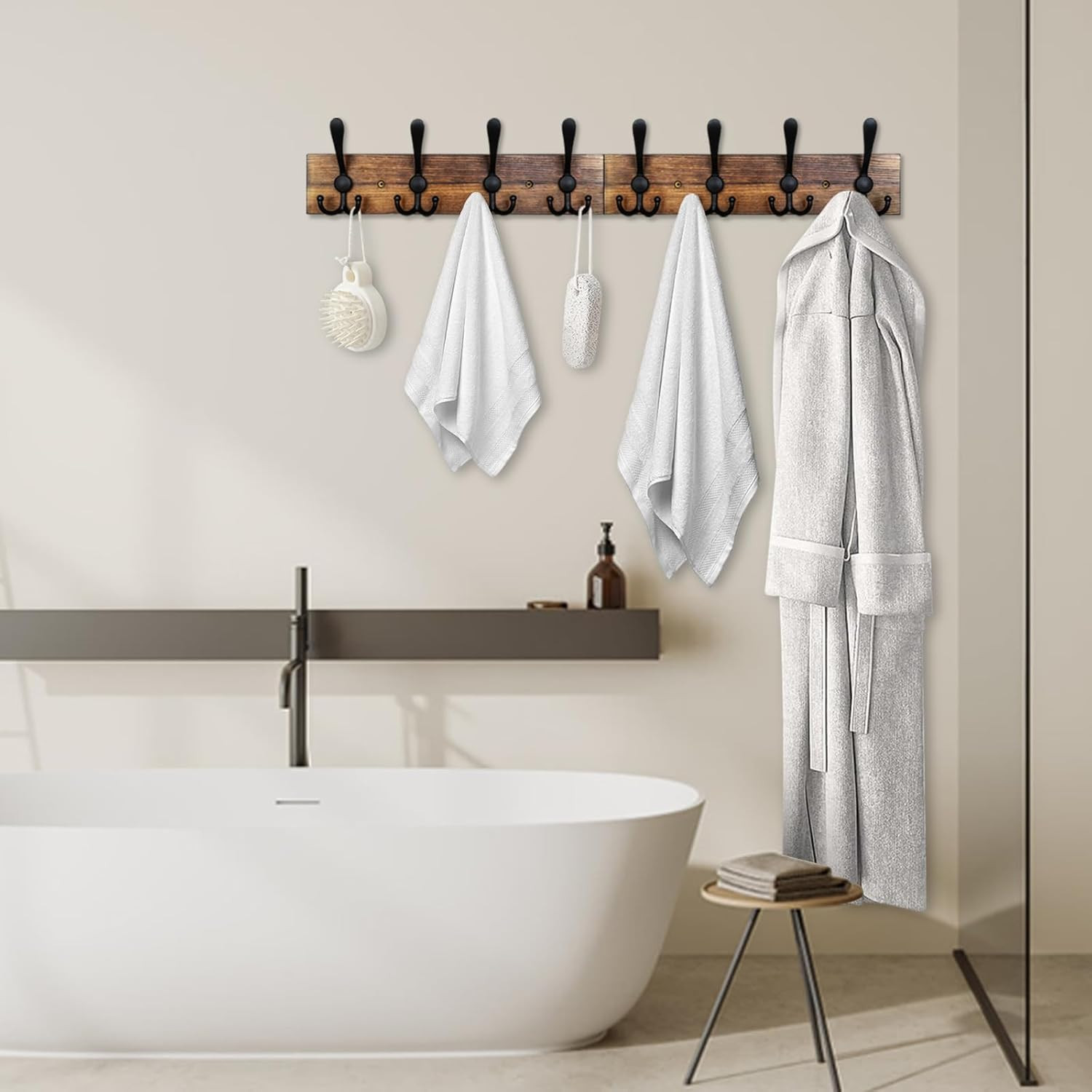 Coat Rack Wall Mount 31.5'' Coat Hanger Wall Mount Burnt Brown Coat Hooks for Wall Rustic Towel R... | Amazon (US)