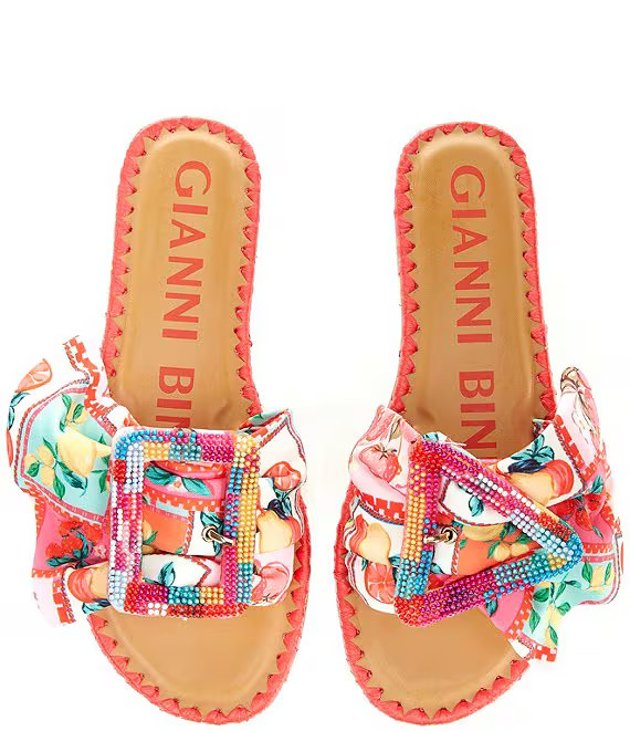 Gianni Bini JaxsonTwo Fruit Print Mismatched Buckle Detail Slide Sandals | Dillard's | Dillard's