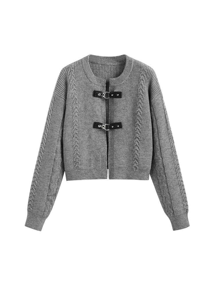 CIDER Cardigan Sweater for Women Round Neck Buckle Sweater Knitted Crop Top Long Sleeve Open Fron... | Amazon (US)