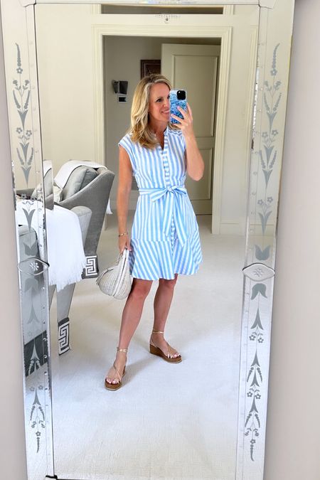 Light blue and white striped linen dress perfect for Summer.
Stripe details add directional dimension. Fits true to size. I’m 5‘2“ tall and wearing XS for reference. 
#LTKfindsunder100 #LTKover40

#LTKStyleTip #LTKSeasonal #LTKOver40
