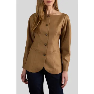 ZOE AND CLAIRE Bateau Neck Jacket in Camel at Nordstrom, Size Small | Nordstrom