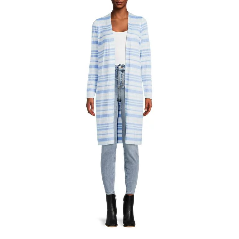 Time and Tru Women’s Stripe Ribbed Duster Cardigan | Walmart (US)