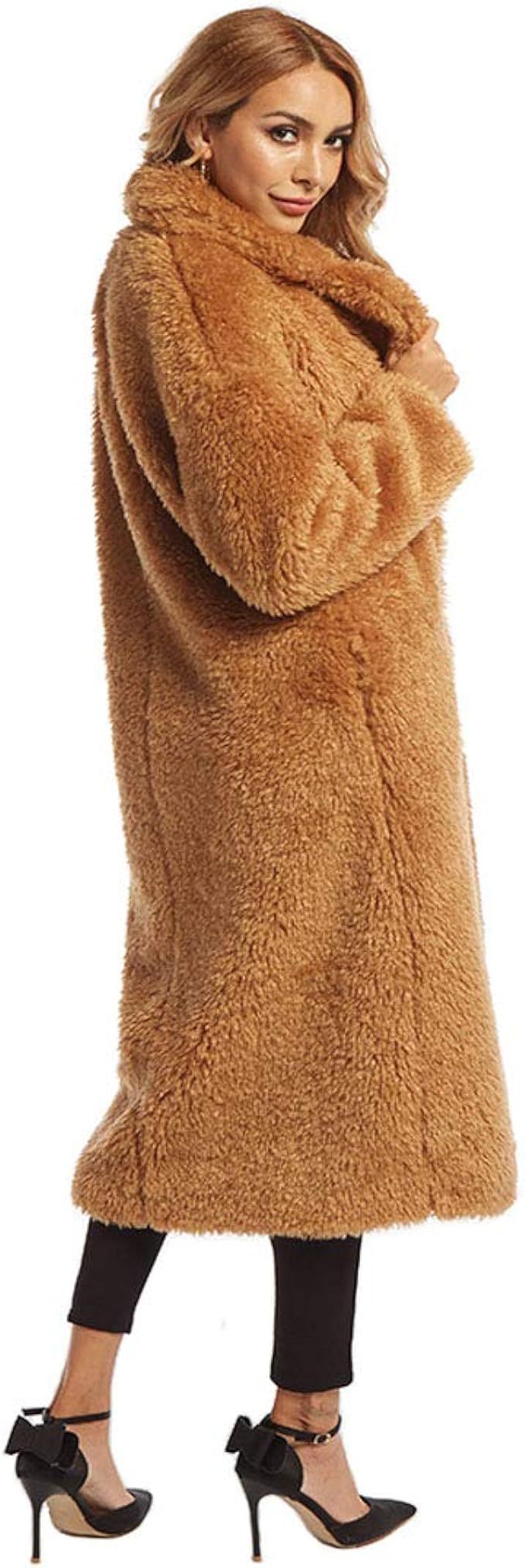 Women Faux Fur Winter Coats Comfort Warm Outerwear Open Front Long Cardigan Overcoat Jacket | Amazon (US)