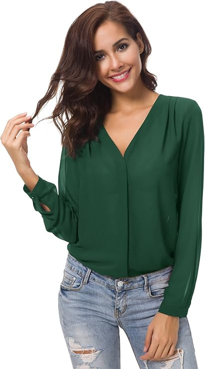 Urban CoCo Womens V Neck Ruffled Shoulder Business Causal Chiffon Blouse Button Down Shirts | Amazon (US)