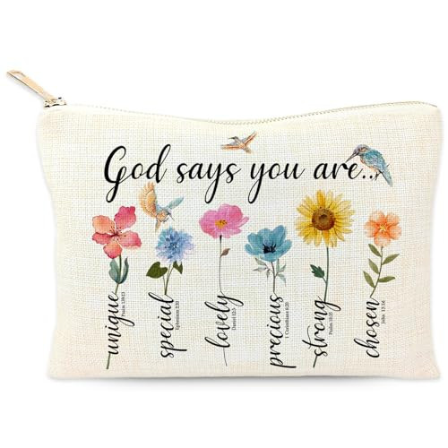Christian Gifts for Women God Says You Are Cosmetic Bags Storage Bags Faith Based Gifts Bible Verse Gifts Positively Encourage Gifts for Christian Women Bible Verse Flower Bird Makeup Bag | Amazon (US)