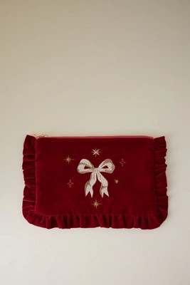 Elizabeth Scarlett Bow Embroidered Velvet Frill Pouch | Anthropologie (UK)