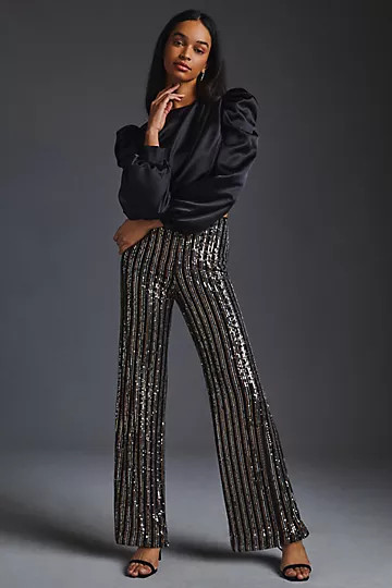 Maeve Sequin Flare Pants | Anthropologie (US)