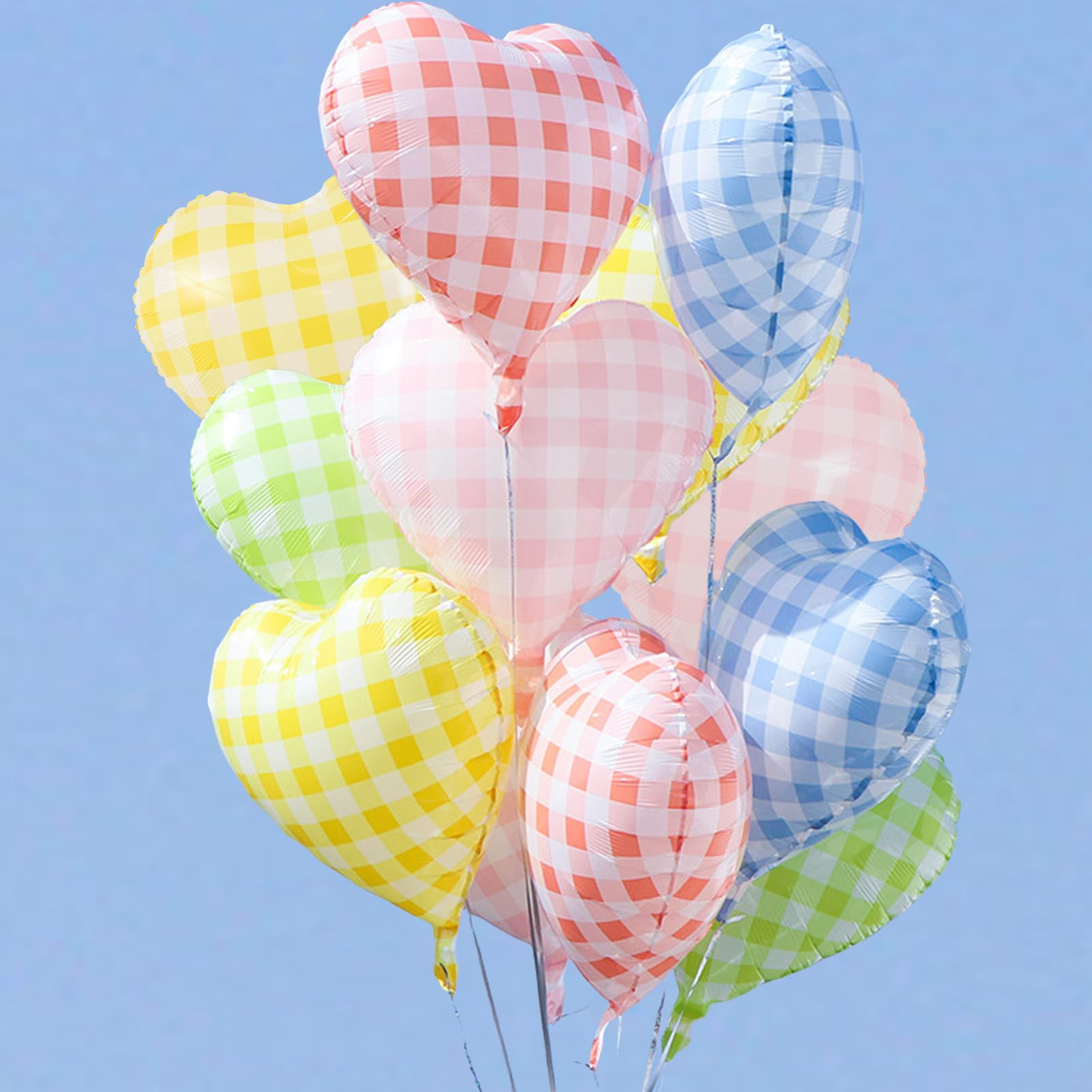 Heart Foil Balloons Pack of 10 Pink Blue Yellow Green Red Color Checkered Heart Shaped Foil Ballo... | Amazon (US)