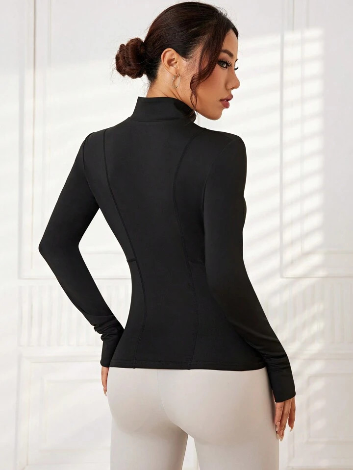 Yoga Basic Solid Color Zip Thumb Hole Track Jacket | SHEIN