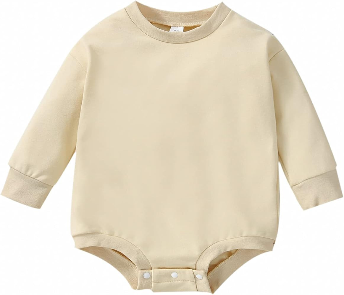 Sweatshirt Romper for Infant Baby Girl Boy Long Sleeve Crewneck Oversized Bodysuit Waffle Fall Winte | Amazon (US)