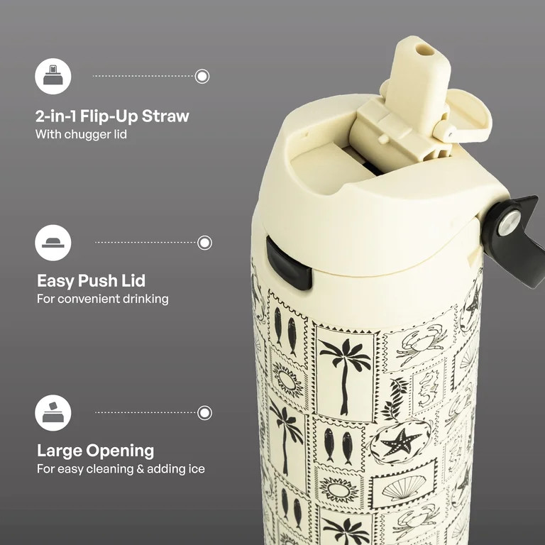 TAL 24oz Stainless Steel 2-in-1 Water Bottle with Straw and Chug Lid, Shell | Walmart (US)