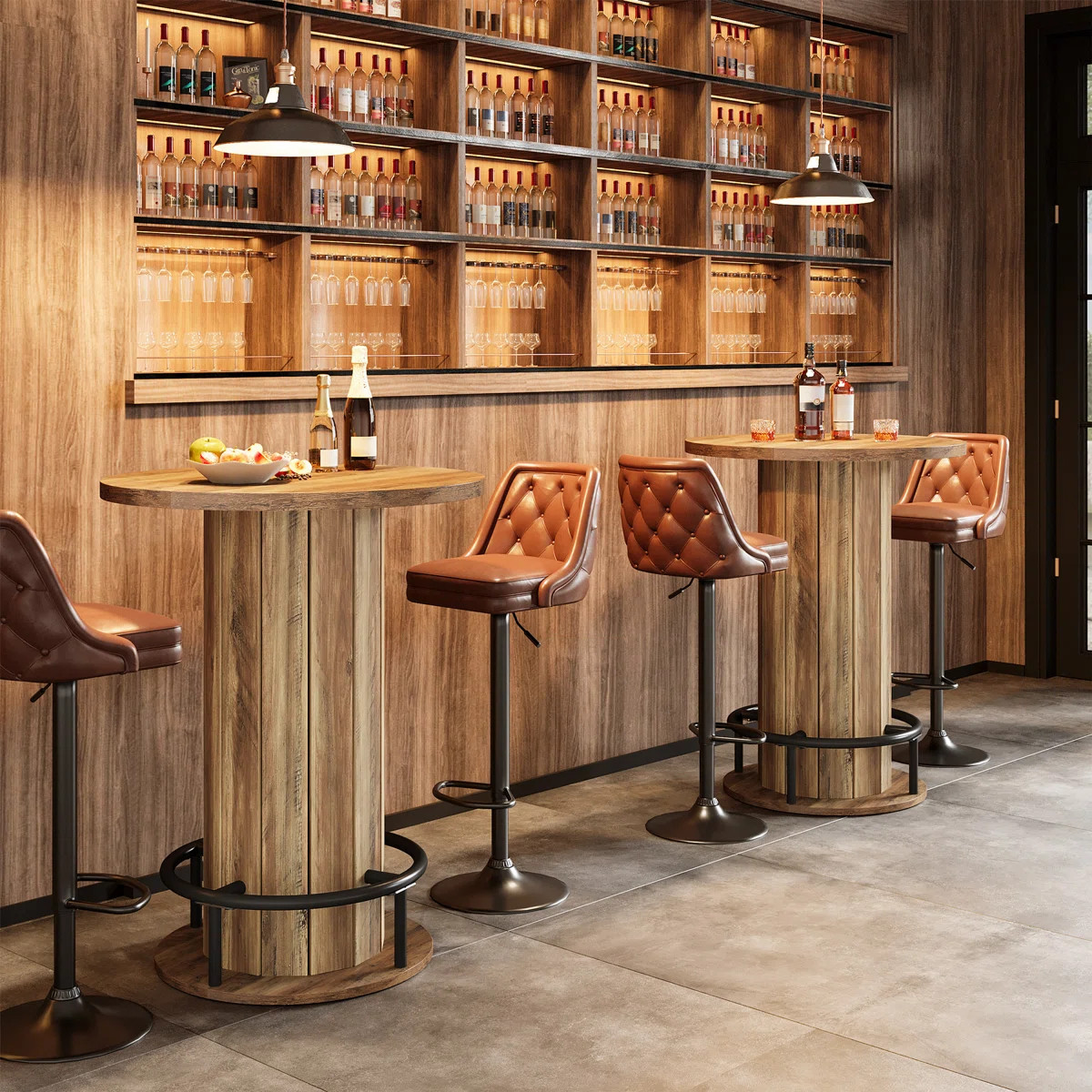 39.4" H Round Dining Table, Small Kitchen Bar Table with Footrest for  Dining Room, Pub, Bar(Set ... | Wayfair North America