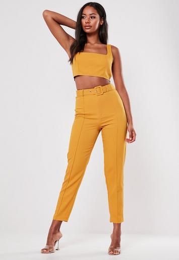 Mustard Co Ord Seam Detail Cigarette Pants | Missguided (US & CA)