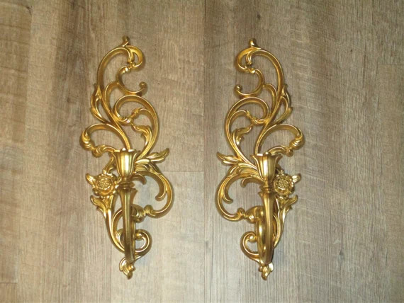 Vintage Syroco Gold Plastic Ornate Floral Motif Sconce Set of - Etsy | Etsy (US)