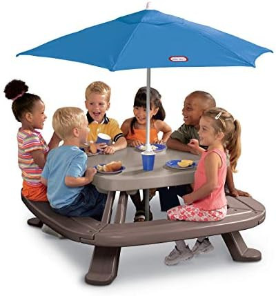 Little Tikes Fold 'n Store Picnic Table with Market Umbrella, Brown (632433M) | Amazon (US)