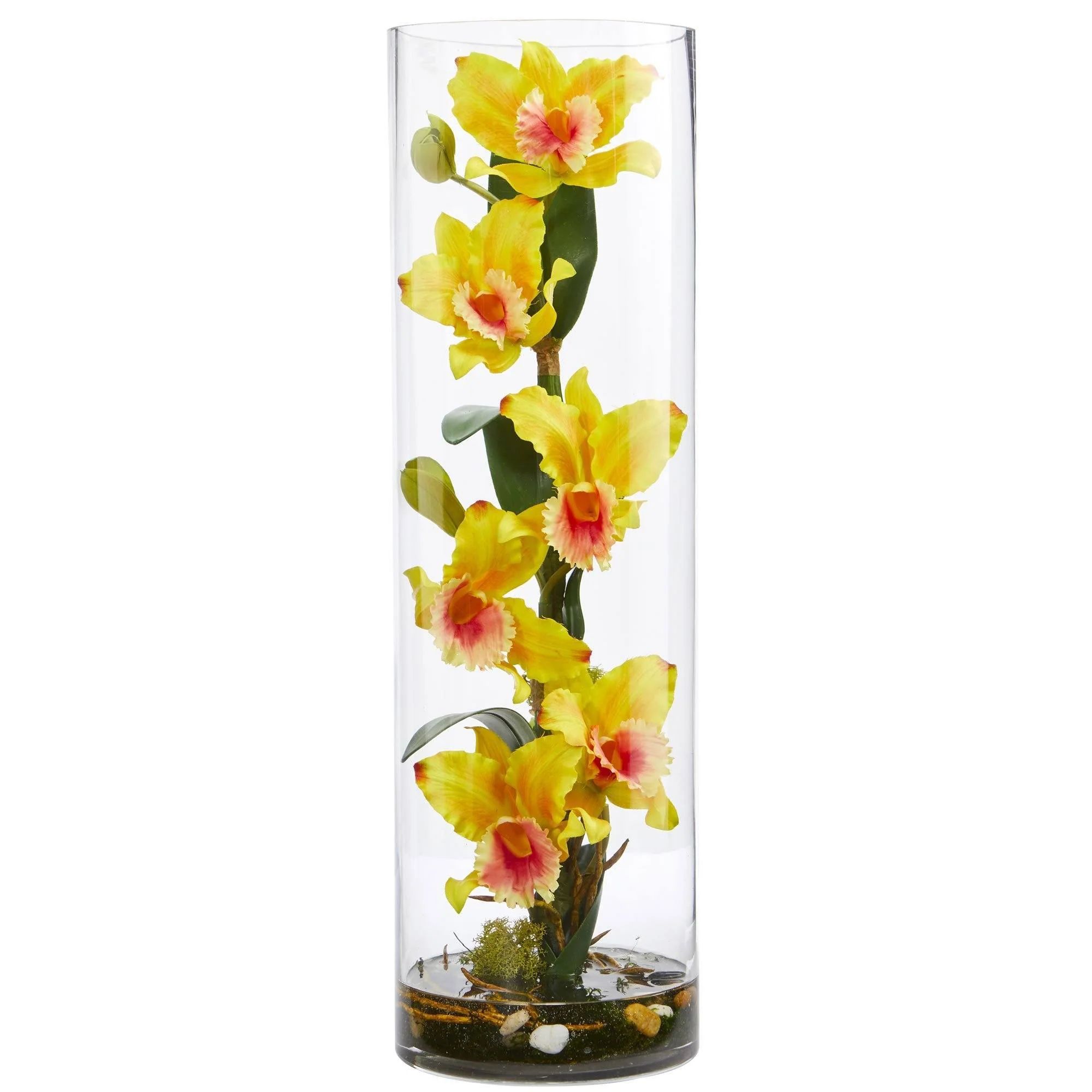 20’’ Cattleya Orchid Artificial Floral Arrangement in Cylinder Vase 1540 Nearly Natural | Nearly Natural