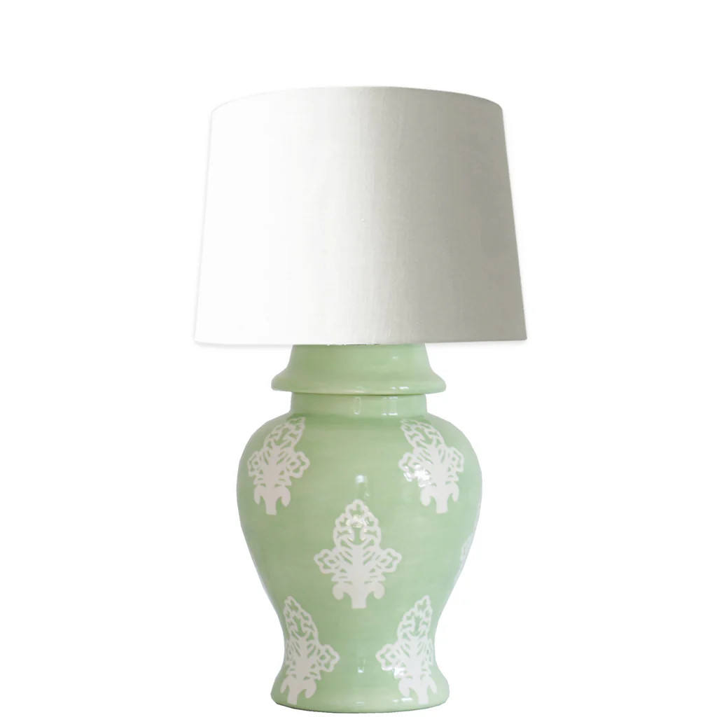 Block Print Ginger Jar Lamp in Green for Lo Home x Lemon Stripes | Lo Home by Lauren Haskell Designs