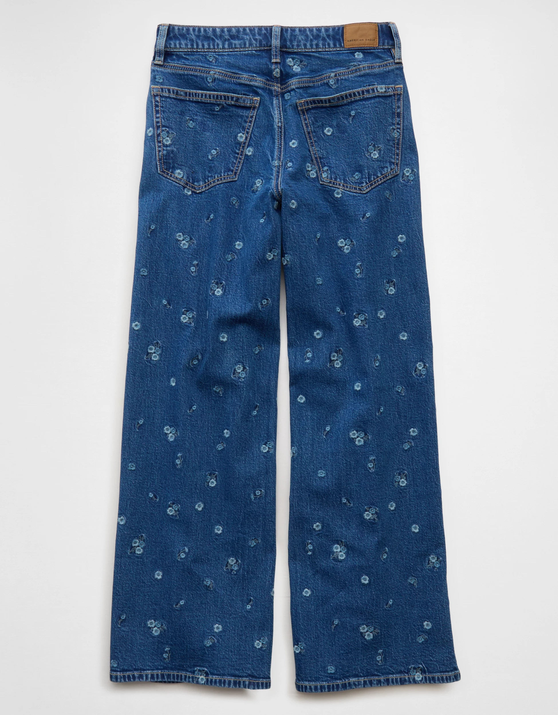 AE Dreamy Drape Strigid Super High-Waisted Embroidered Baggy Wide-Leg Jean | American Eagle Outfitters (US & CA)