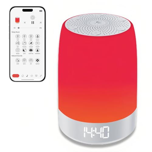 Red Light Sleep Sound Machine – Night Light for Bedroom with 5-Level Red Light Therapy (620–690nm), 32 White Noise & Nature Sounds, Smart App Control, Timer & Wake-Up Alarm Clock | Amazon (US)
