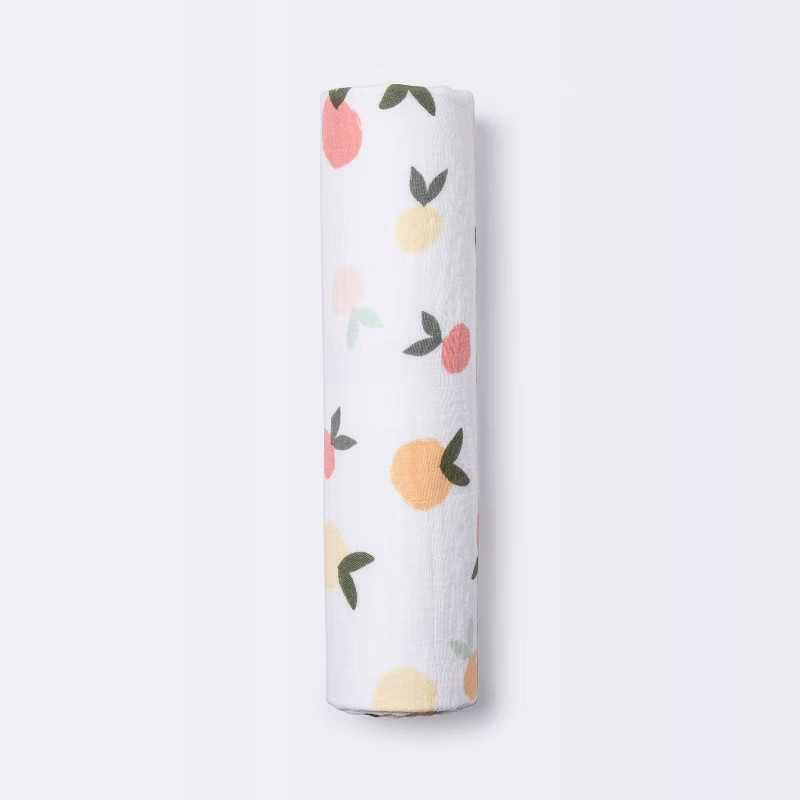 Muslin Swaddle Blanket Citrus - Cloud Island™ White/Orange | Target