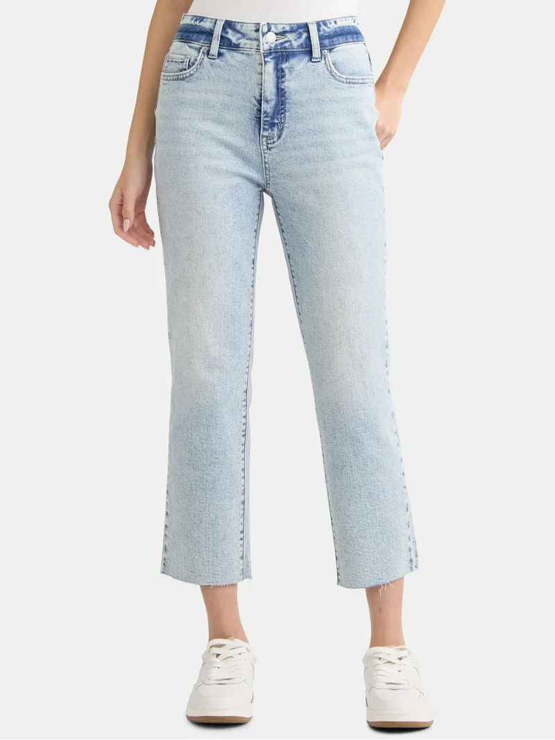 Time and Tru Women's High Rise Straight Leg Cropped Jeans, 25" Inseam, Sizes 2-22 | Walmart (US)