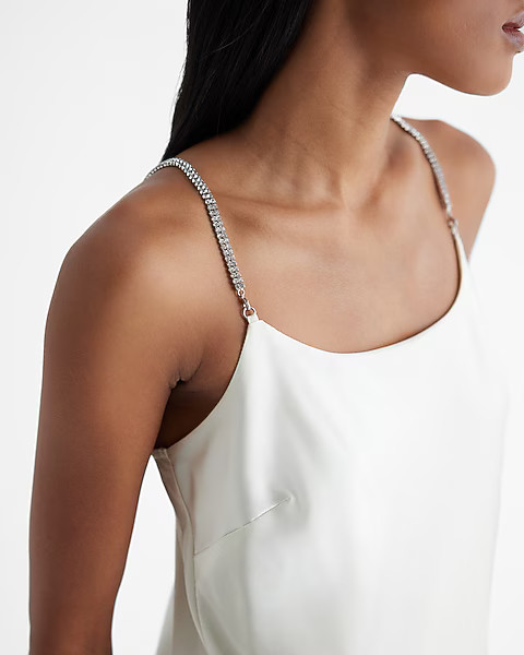 Satin Scoop Neck Rhinestone Strap Downtown Cami | Express