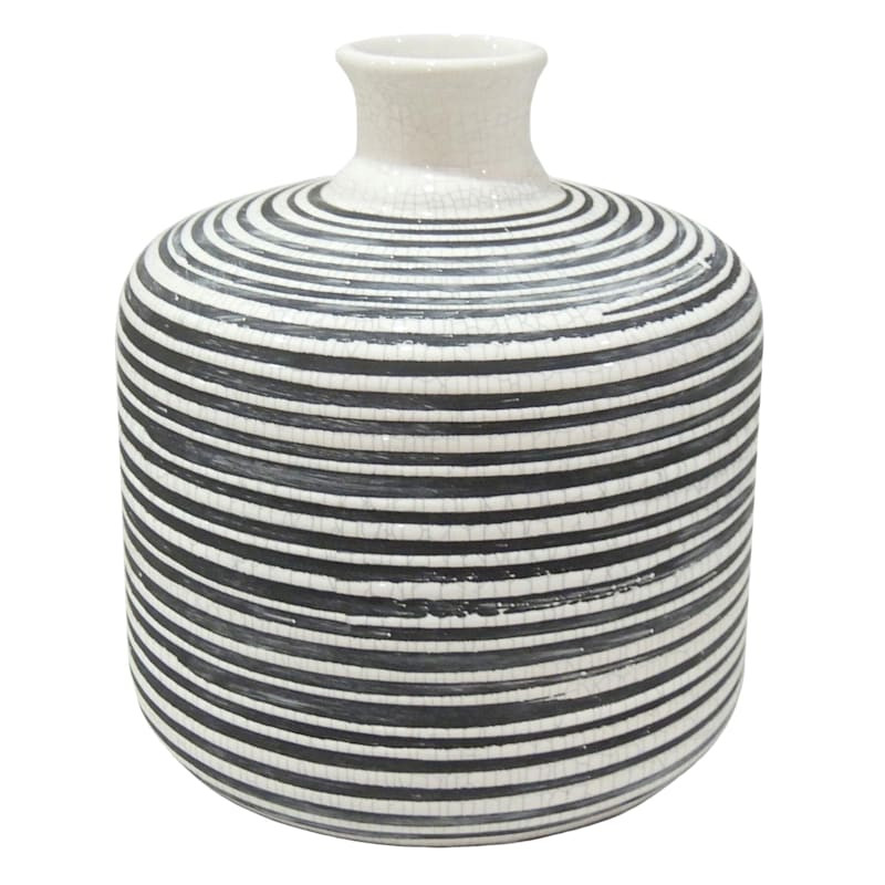 Black & White Striped Ceramic Vase, 8" | At Home