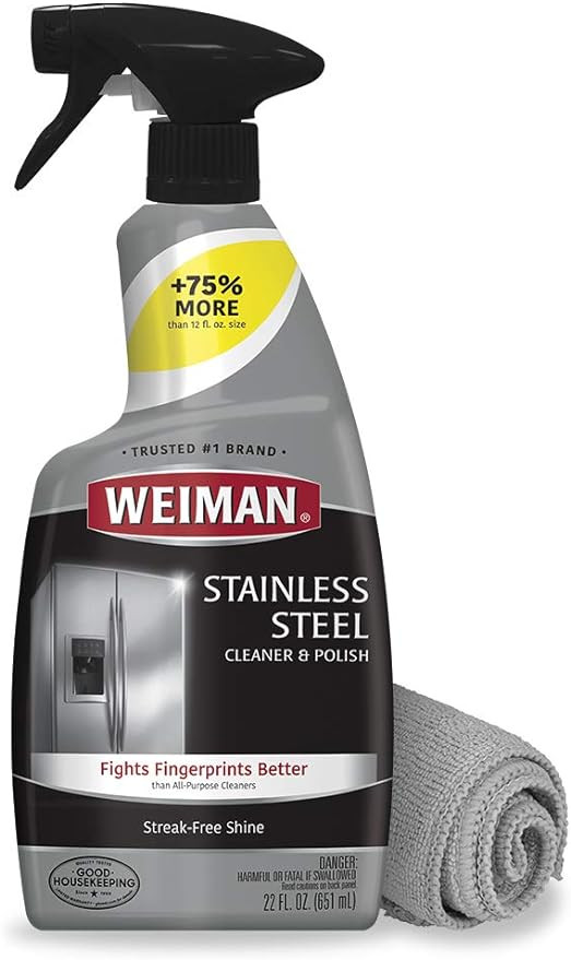 Weiman Stainless Steel Cleaner and Polish - 22 Ounces (Microfiber Cloth) - Appliance Surfaces Lea... | Amazon (US)