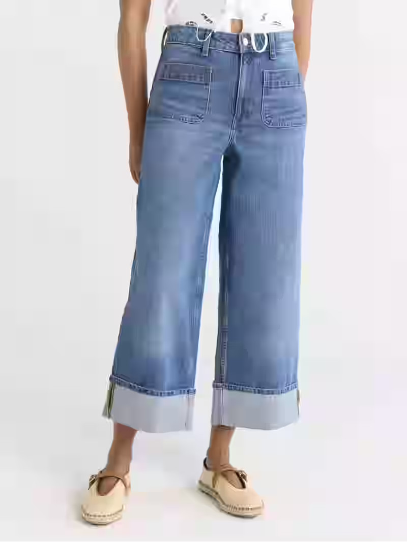 Free Assembly Women’s High Rise Cuffed Jeans with Patch Pockets, 30" Inseam, Sizes 0-28 | Walmart (US)