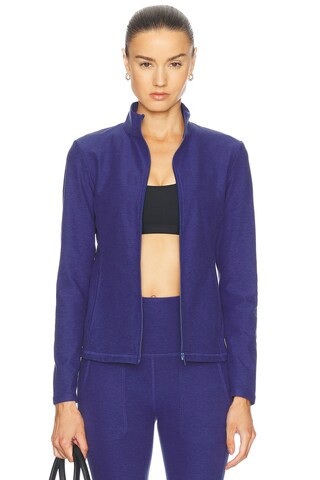 Beyond Yoga Spacedye On The Go Mock Neck Jacket in Blue | FWRD 
