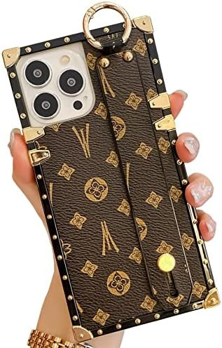 TRODINO Square Leather iPhone 13 Pro Max Case with Wristband Strap, Luxury Designer Trunk Box Pho... | Amazon (US)