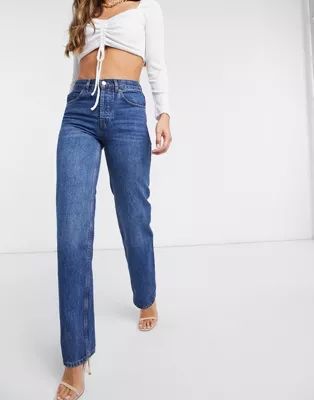 ASOS DESIGN organic mid rise '90's' straight leg jeans in rich 70's blue | ASOS (Global)
