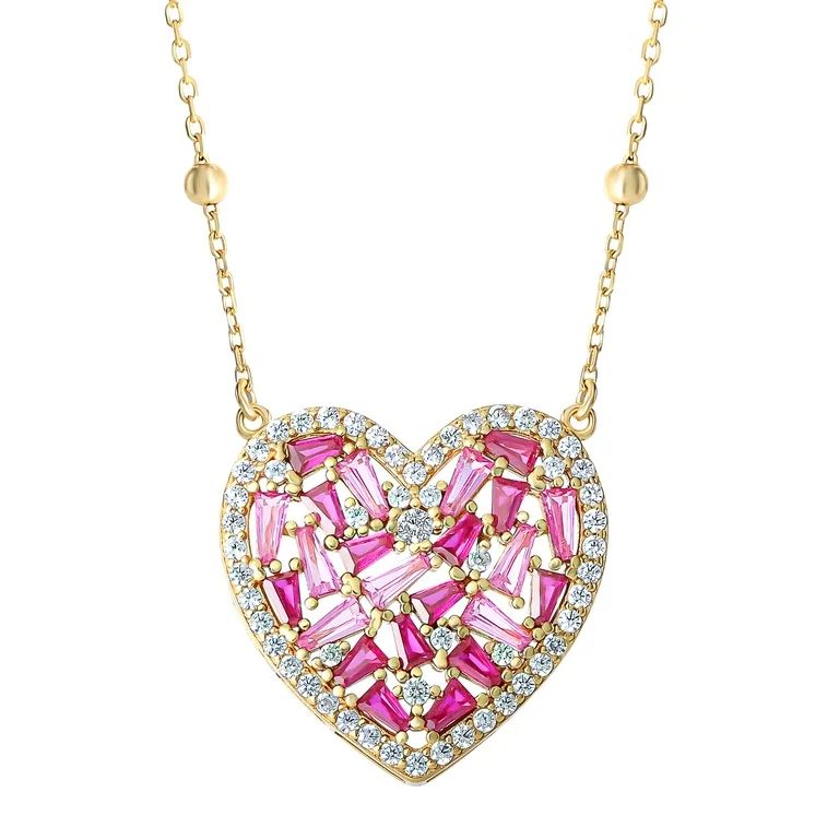 Brilliance Fine Jewelry Women's Sterling Silver 14kt Gold Plated Simulated Diamond Heart Pendant,... | Walmart (US)