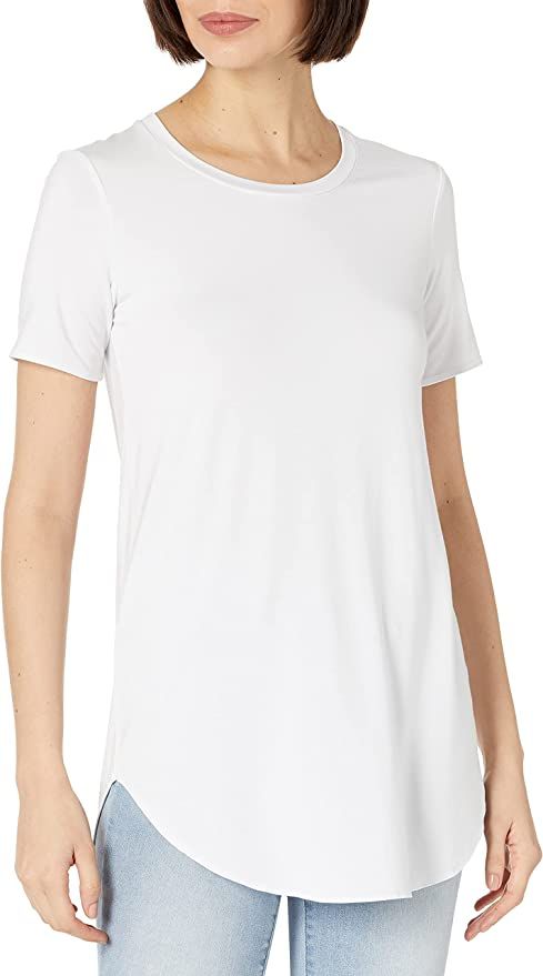 Amazon.com: Daily Ritual Women's Jersey Standard-Fit Short-Sleeve Open Crewneck Tunic, White, Sma... | Amazon (US)