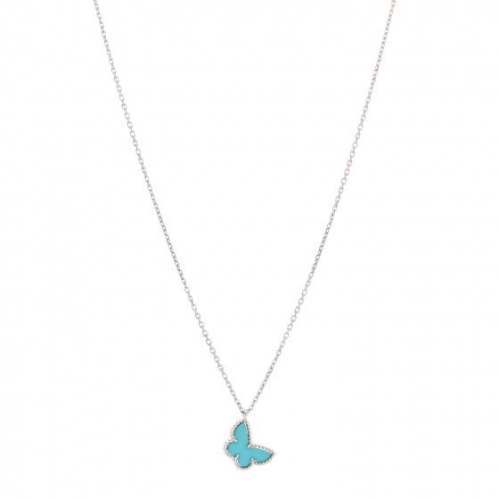 VAN CLEEF & ARPELS 18K White Gold Turquoise Sweet Alhambra Butterfly Pendant Necklace | FASHIONPH... | Fashionphile