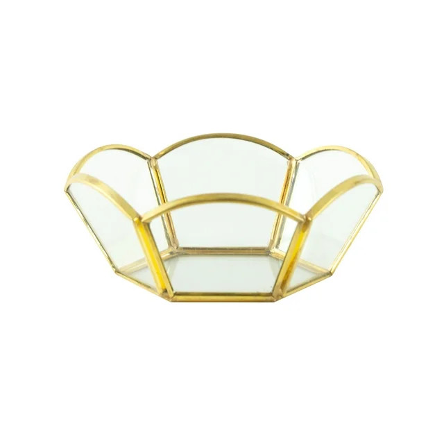 Home Decor Collection Brass and Glass Gold 4.4" Tabletop Trinket Tray with Decorative Petals | Walmart (US)