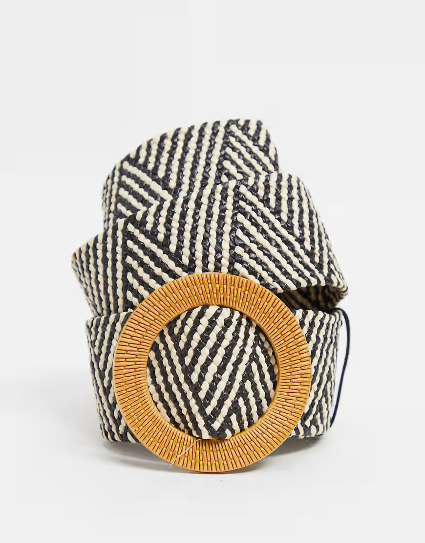 French connection woven belt with circle buckle in black and white-Multi | ASOS (Global)