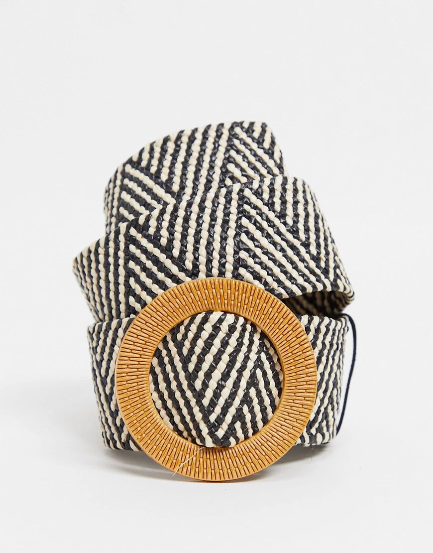 French connection woven belt with circle buckle in black and white-Multi | ASOS (Global)