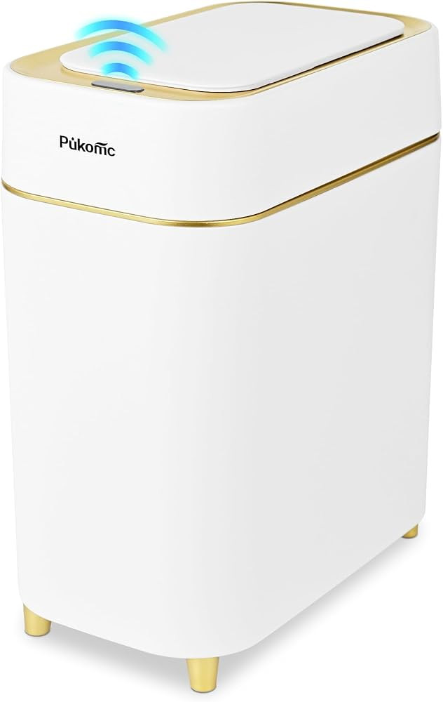 Pukomc 2.3 Gallon / 9L Automatic Adsorption Sensor Trash Can, White Gold Motion Sensor Garbage Bi... | Amazon (US)